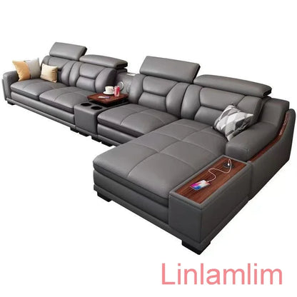 Customizable Italian Genuine Leather Sofa - Bluetooth Speaker, Adjustable Headrests and USB Charging