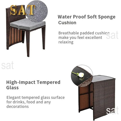 t Bonnlo 3 PCS Wicker Outdoor Patio Bistro Set, Patio Furniture Set for Small Space with Glass Top Table Dining Chairs, Balcony