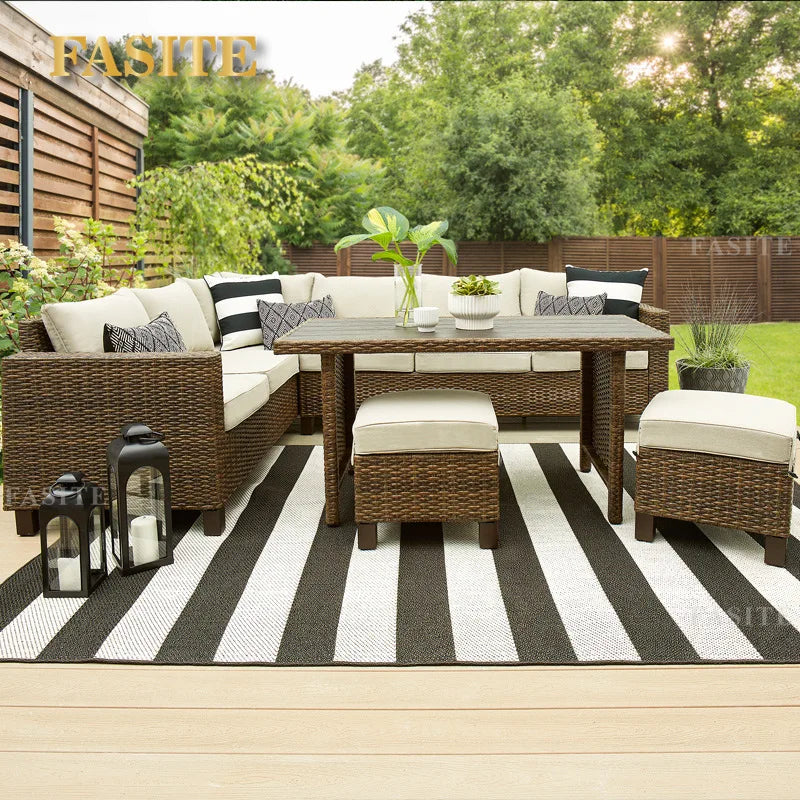 Outdoor rattan sofa combination U-shaped corner courtyard garden balcony hotel