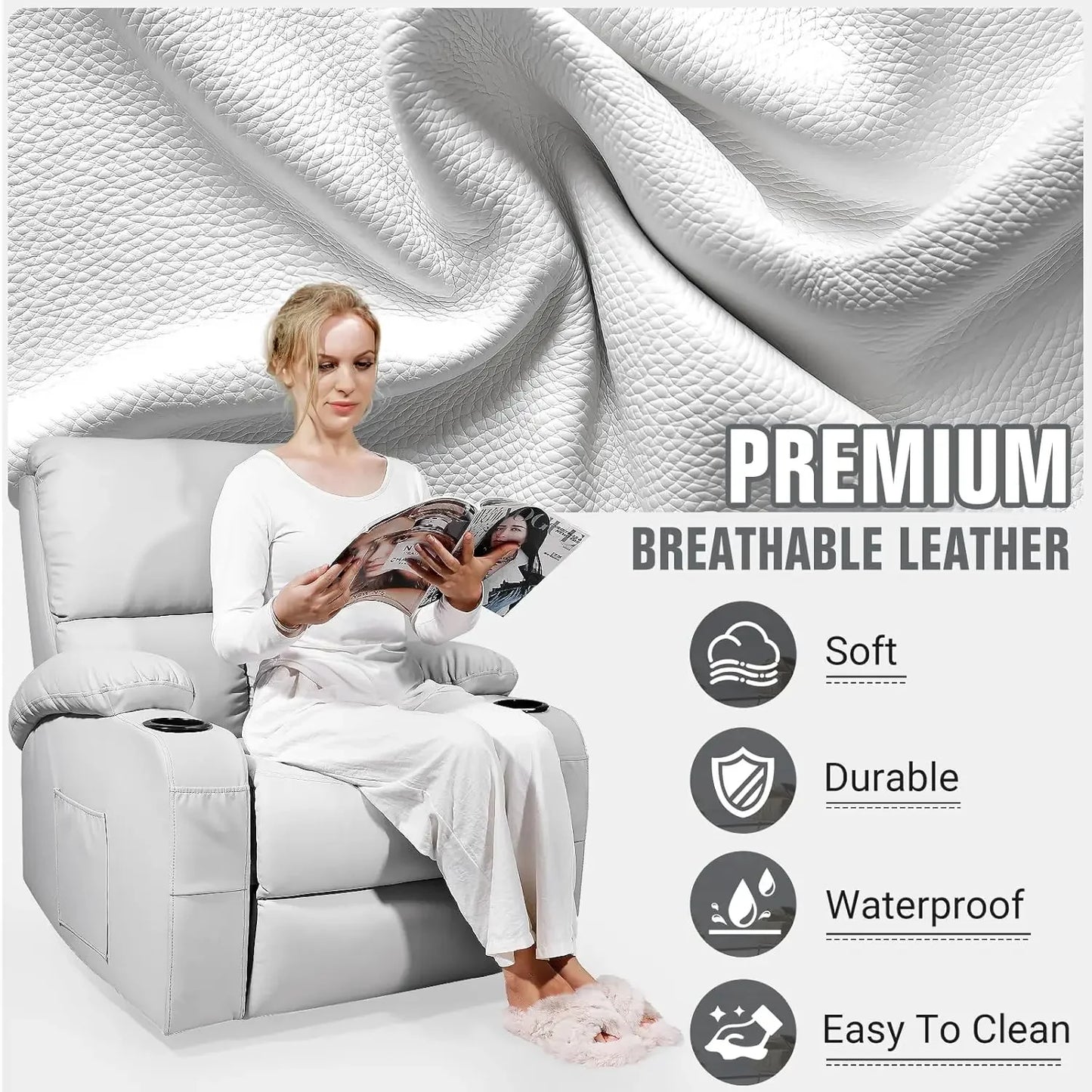 Massage Rocking Recliner Chair with Vibration and Heat, 360° Swivel Recliner for Living Room, Grey
