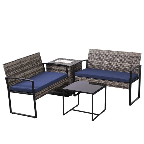 4 Piece Outdoor PE Wicker Furniture Set, Patio Gray Rattan Sectional Sofa Couch with Washable Cushions