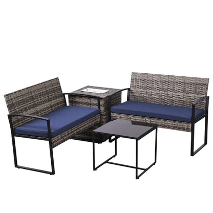 4 Piece Outdoor PE Wicker Furniture Set, Patio Gray Rattan Sectional Sofa Couch with Washable Cushions
