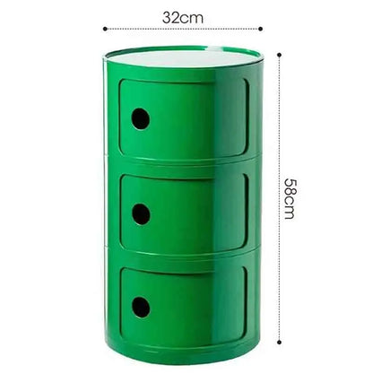 Plastic Round Nightstand Bedside Table Cabinet with Sliding Doors Round Storage Bedside Cabinet Nightstand  for Living Bedroom