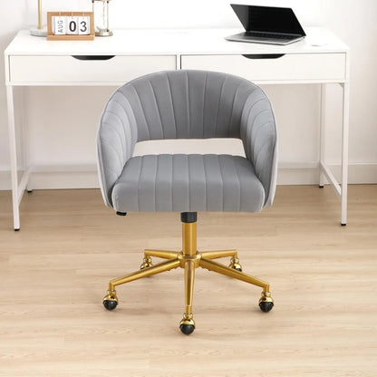 elegant gray office desk chairs, contemporary velvet swivel chairs, adjustable height vanity seats with metallic base, ergonomic