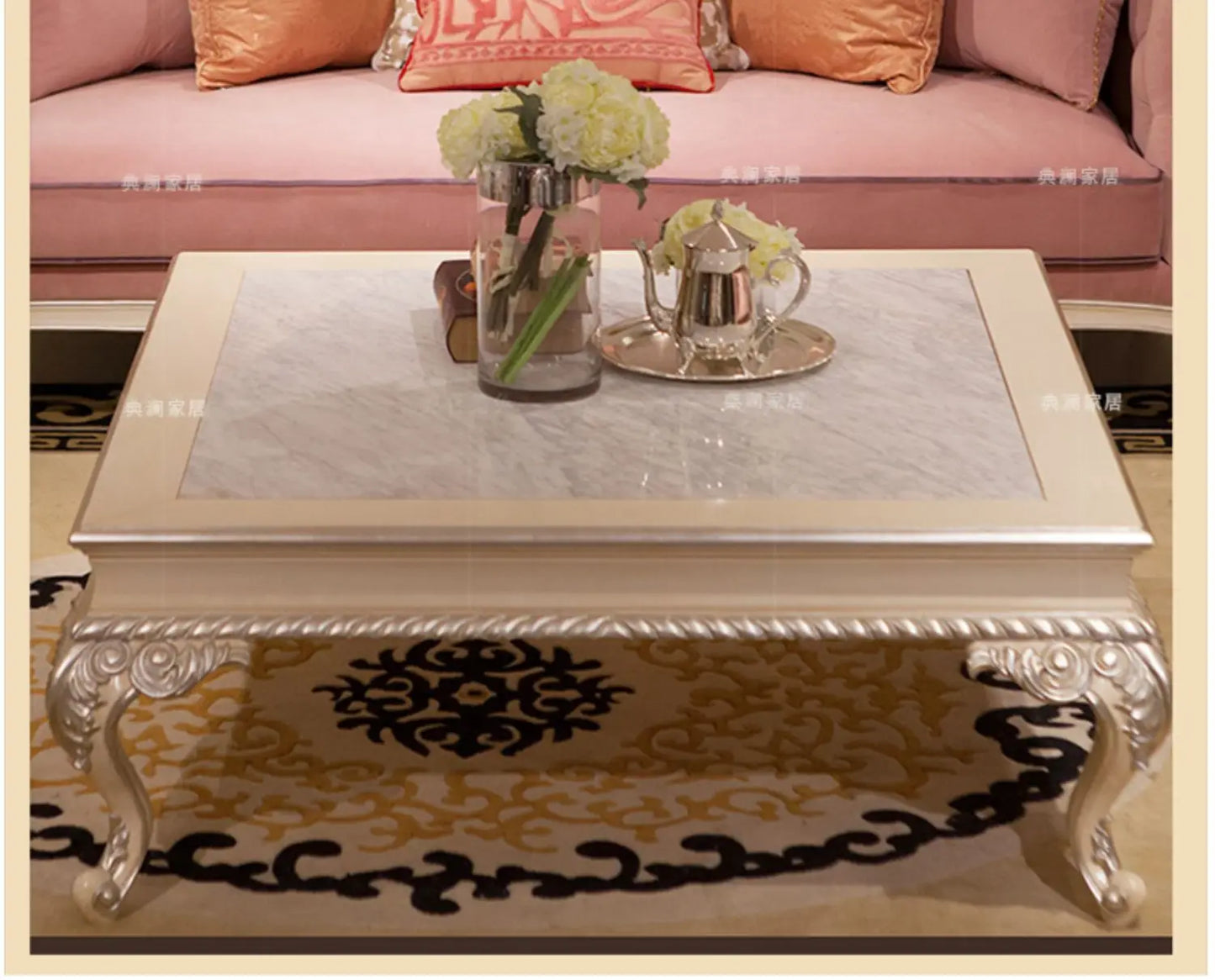 Neoclassical solid wood furniture coffee table marble table furniture set combination