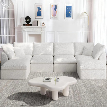 Cloud Modular Sectional Sofa with 2 Storage Ottomans 160.6" Down Filled Comfort U Shaped Sofa Minimalist Wide Deep Seat Couch