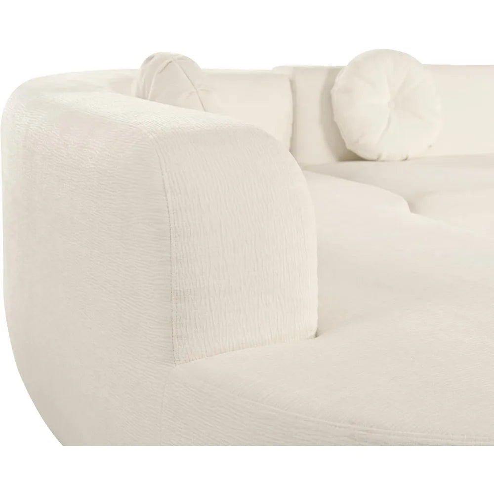 122" Extra Large Sectional Sofa Soft Fabric Upholstery Sponge Couch, Elegant Curved Design with Three Round Cushions