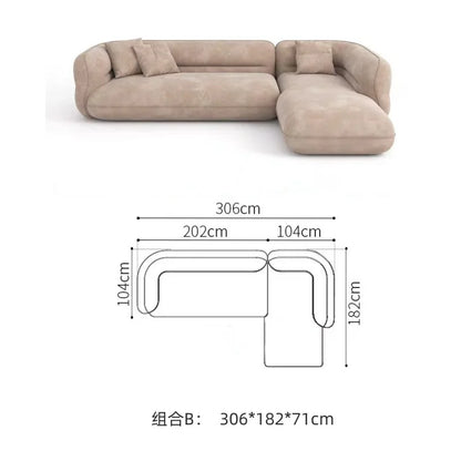 Cream style sofa, simple curved corner combination lamb wool sofa