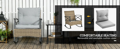 3 Piece Patio Rocking Chair Set, Outdoor Wicker Bistro Set with 2 Cushioned Porch Rockers and 2 Tier Coffee Table for Garden, Po