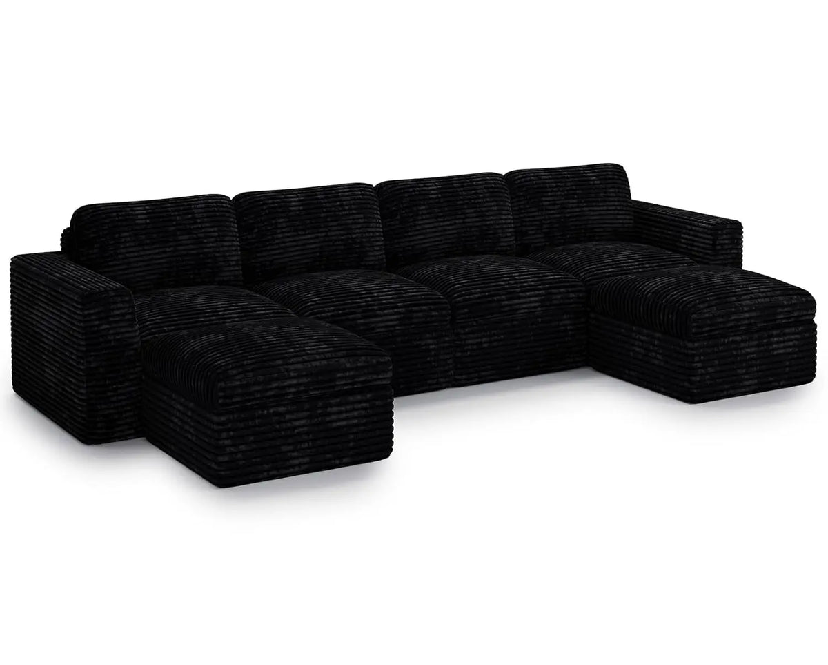 Cloud Sectional Couches for Living Room Plush Corduroy U Shaped Boneless Modular Sectional Sofa with Deep Seat. Black Couch
