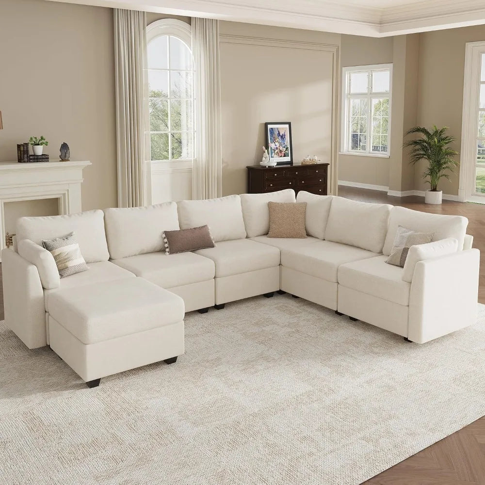 Modular Sectional Sofa Couches, Large Convertible Modular Couches with Storage, 7-Seater Sectional Sofa for Living Room, U Shape
