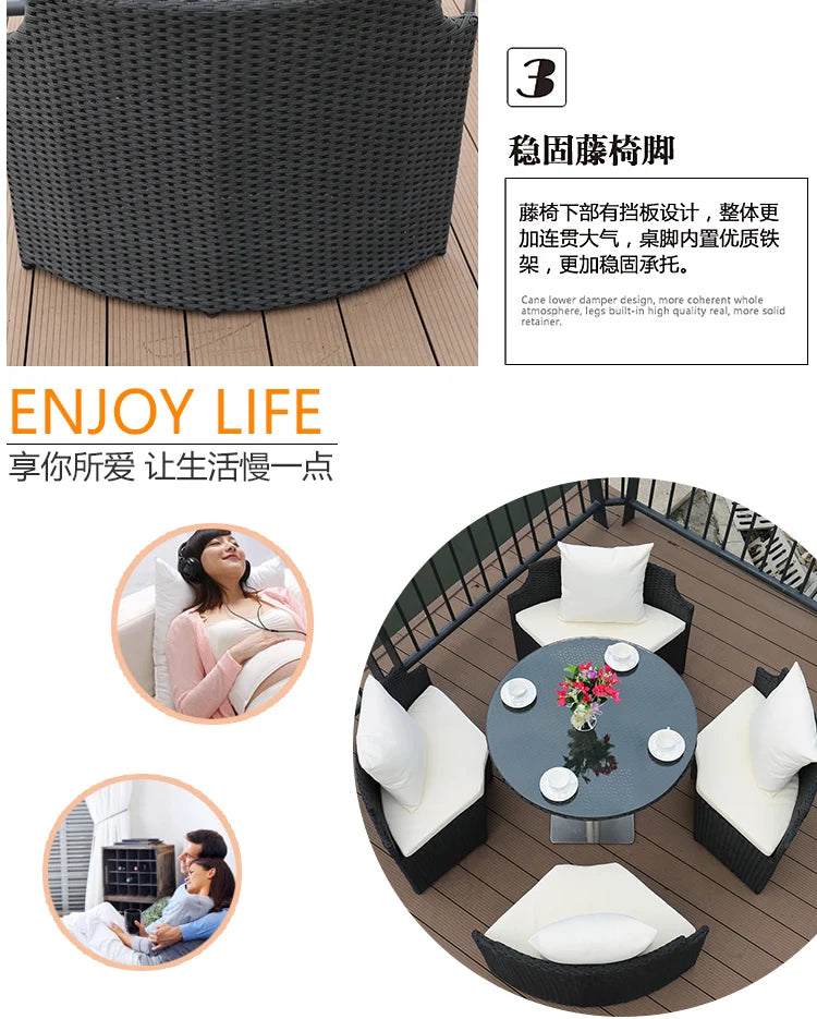 Outdoor leisure courtyard rattan chair five-piece combination outdoor villa open-air balcony creative storage home back chair