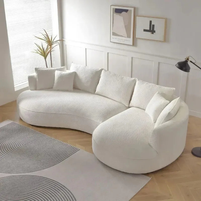 Modern Curved Sofa Couch, Upholstery Boucle Sofa With Pillows, Right Hand Facing Sectional Boucle Fabric Couch