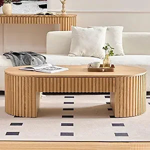 Coffee Table Oval 51.18" Wood Coffee Table for Living Room Farmhouse Coffee Table with Drawer Mid-Century Modern