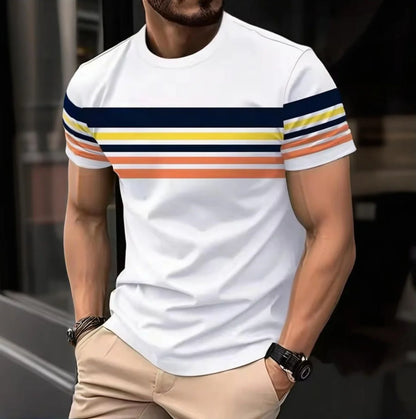 Outdoor Men's T Shirt Summer Fashion Casual Round Neck Short Sleeve Top Striped Printed Style Asian Size Men's Clothing T-shirt