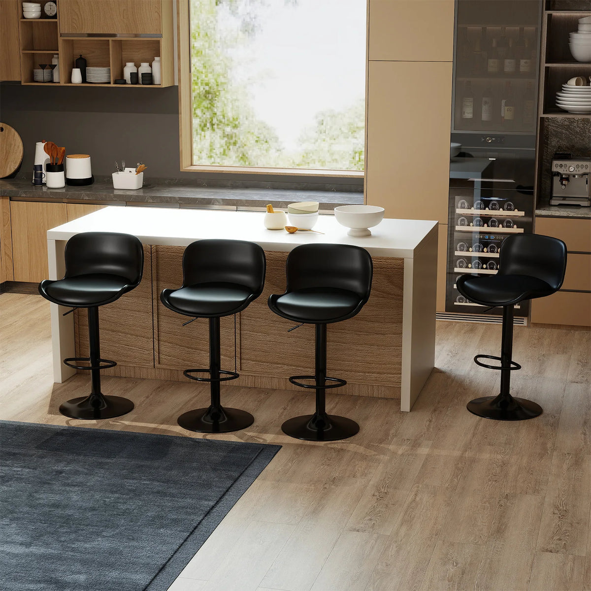 Set of 2 Adjustable PU Leather Swivel Bar Stools with Backrest for Kitchen Counter, Dining, and Bar, Black