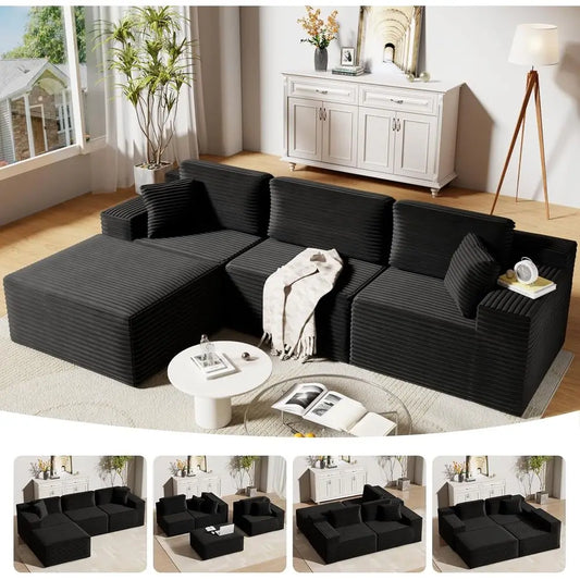 108" Cloud Sectional Couch Sofa with L-Shape Chaise, Modern Modular Sofa Couch Upholstered Couches for Living Room Bedroom, No A