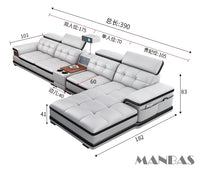 Linlamlim Luxury Genuine Leather Sectional Sofa with Adjustable Headrests, Projector, Speaker and Storage for Living Room Couch