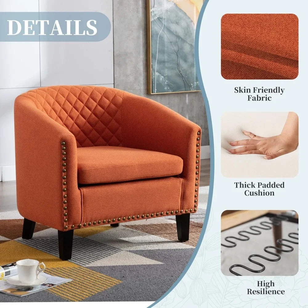 Accent PU Barrel Chair Living Room Chair, Upholstered Sofa Club Chair with Nail-Heads and Solid Wood Legs for Bedroom, Office,