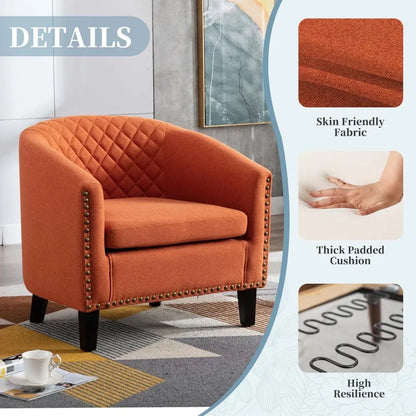 Accent PU Barrel Chair Living Room Chair, Upholstered Sofa Club Chair with Nail-Heads and Solid Wood Legs for Bedroom, Office,