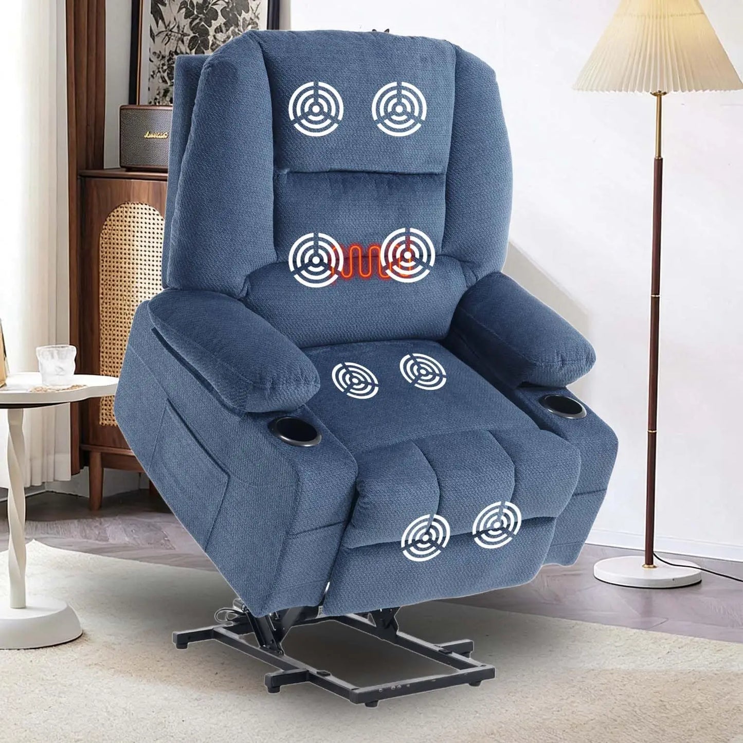 Manual Recliner Massage Heat Breathable Fabric 2 Cup Holders Side Pockets Overstuffed Living Room Brown Customized