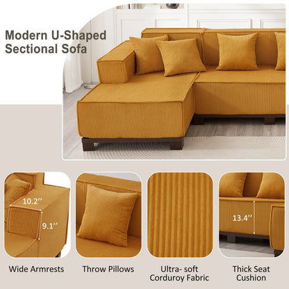 Modern U-Shaped Sectional Sofa 130" Sectional Sofa Upholstered Sofa with RGB LED Light Strip and 6 Pillows for Living Room