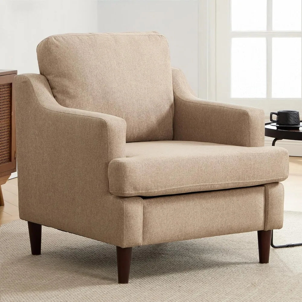 Mid-Century Accent Chair Modern Linen Fabric Armchair for Living Room,Comfy Upholstered Reading Chairs, Customized