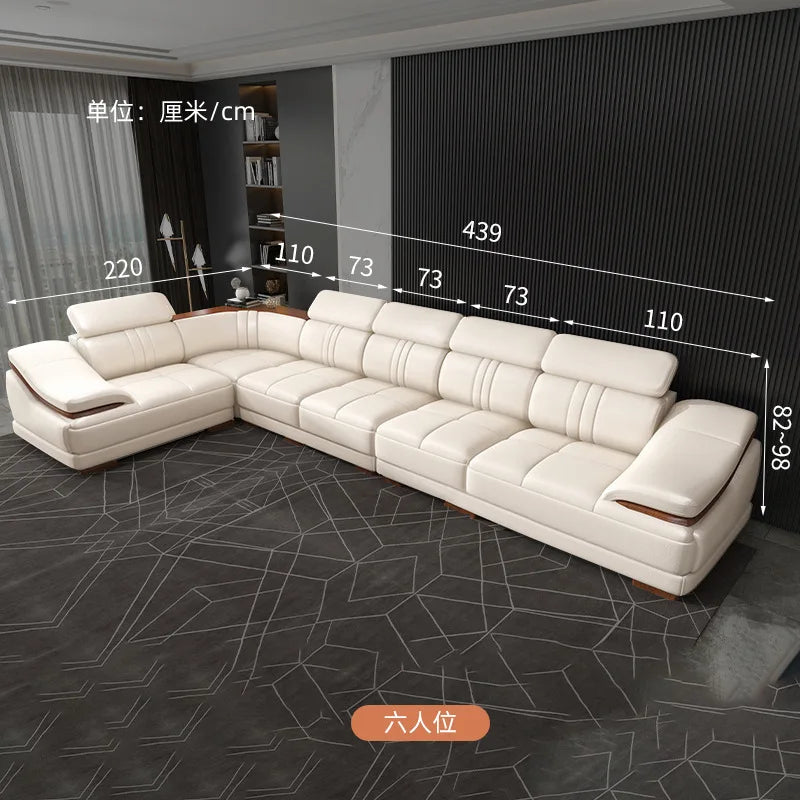 Simple modern leather sofa first layer cowhide living room large corner full set of light luxury leather sofa combination