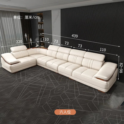 Simple modern leather sofa first layer cowhide living room large corner full set of light luxury leather sofa combination