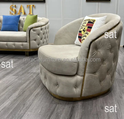 Luxury 2-3 Seater Chesterfield Sofa Hot Sales Gold Stainless Steel Frame Velvet Upholstery Sponge Filling for Hotel Home Use