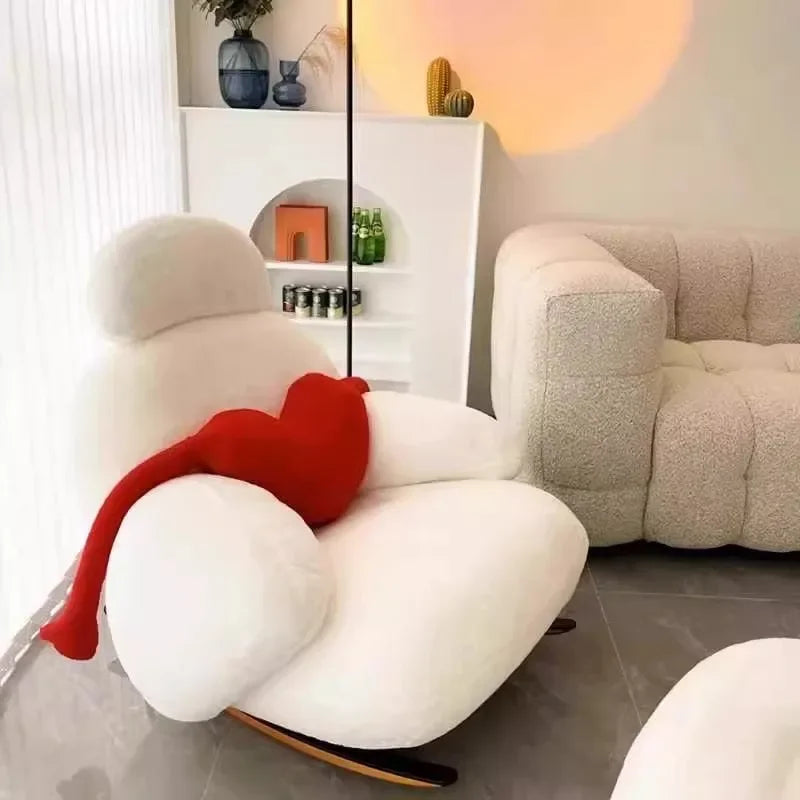 Big white Internet celebrity rocking chair lazy sofa single rocking cream living room lazy chair simple balcony bedroom