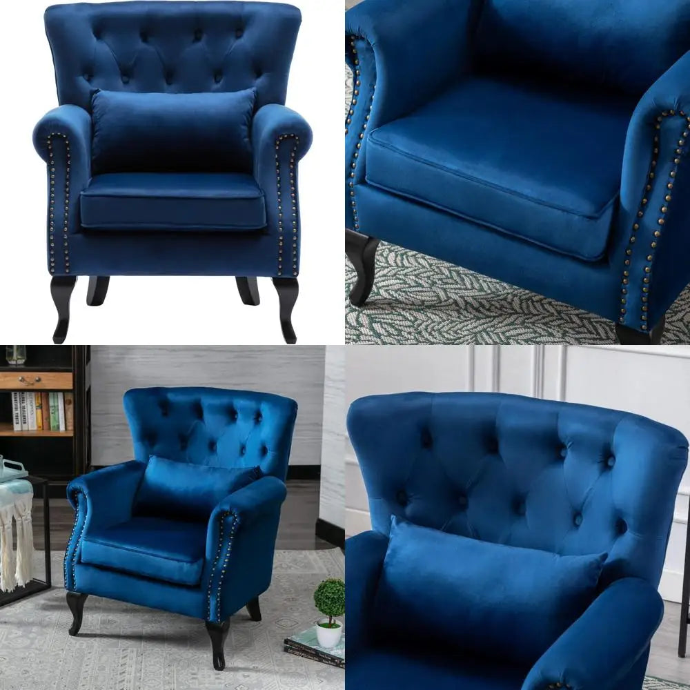 mid-century modern accent chair comfy tufted single sofa chair wingback armchair with pillow for club, living room, bedroom - v