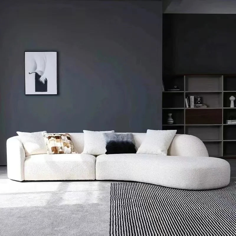 Luxury Modern PU Wood Furniture Soft Boucle Special Shaped Modular Couch Set Cashmere White Design For Living Room Hotel Villa