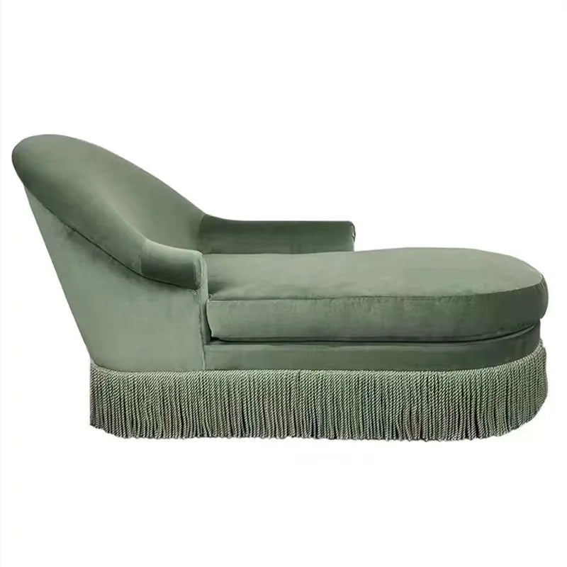 Tassel velvet solid wood fabric living room princess reclining chair retro haze blue creative sofa single chair