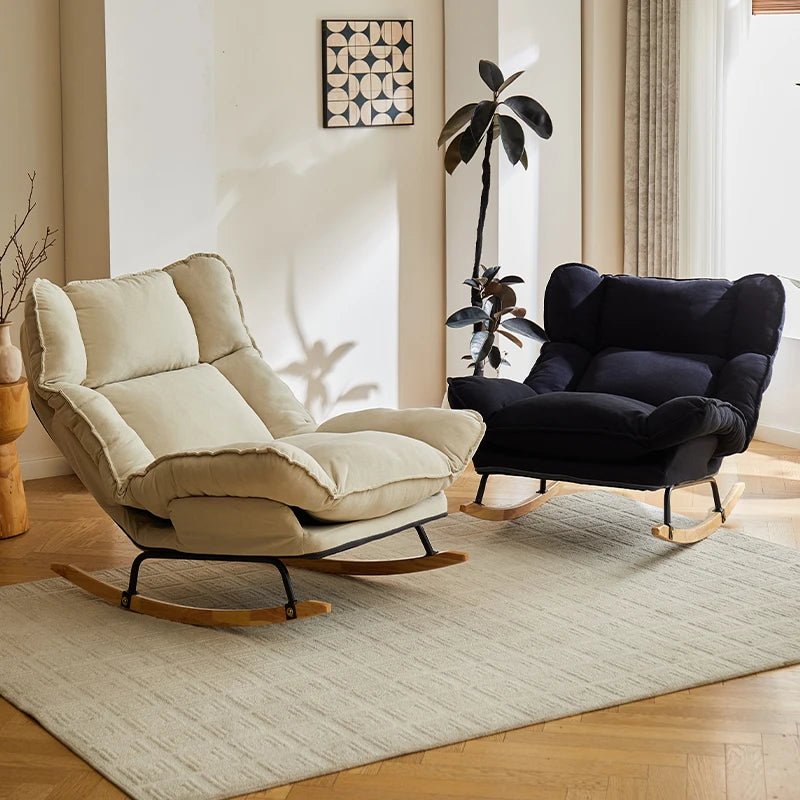 Retro Mid-Century Lazy Rocking Chair - Single Leisure Recliner for Living Room, Balcony & Napping