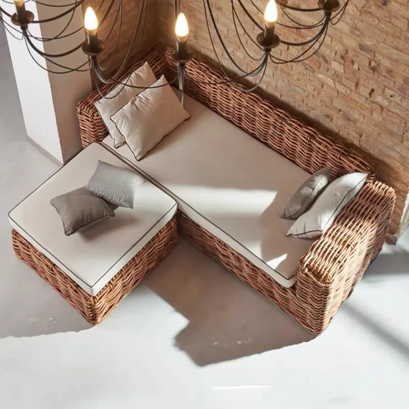 Outdoor sofa courtyard rattan chair three-piece indoor living room sofa combination villa rattan sofa chair sunscreen furniture