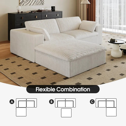 78.8" L - Shaped Modern Modular Sectional Cloud Couch with Ottoman: Plush Corduroy Upholstered Sofa for Living Rooms, Bedrooms