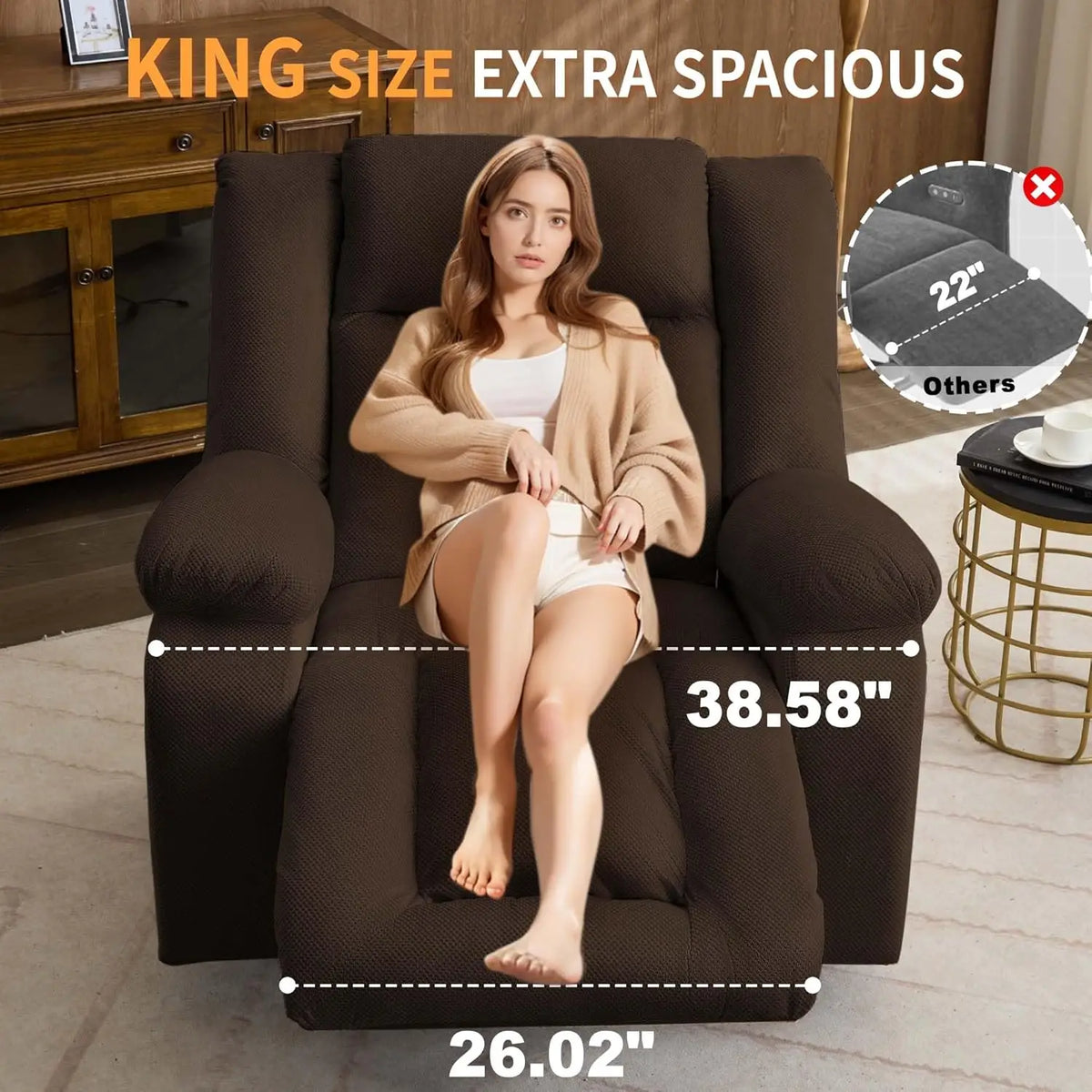 Electric Recliner Chair with Massage & Heating, Swivel Rocking Recliner for Living Room, Oversized Comfort with Side Pockets