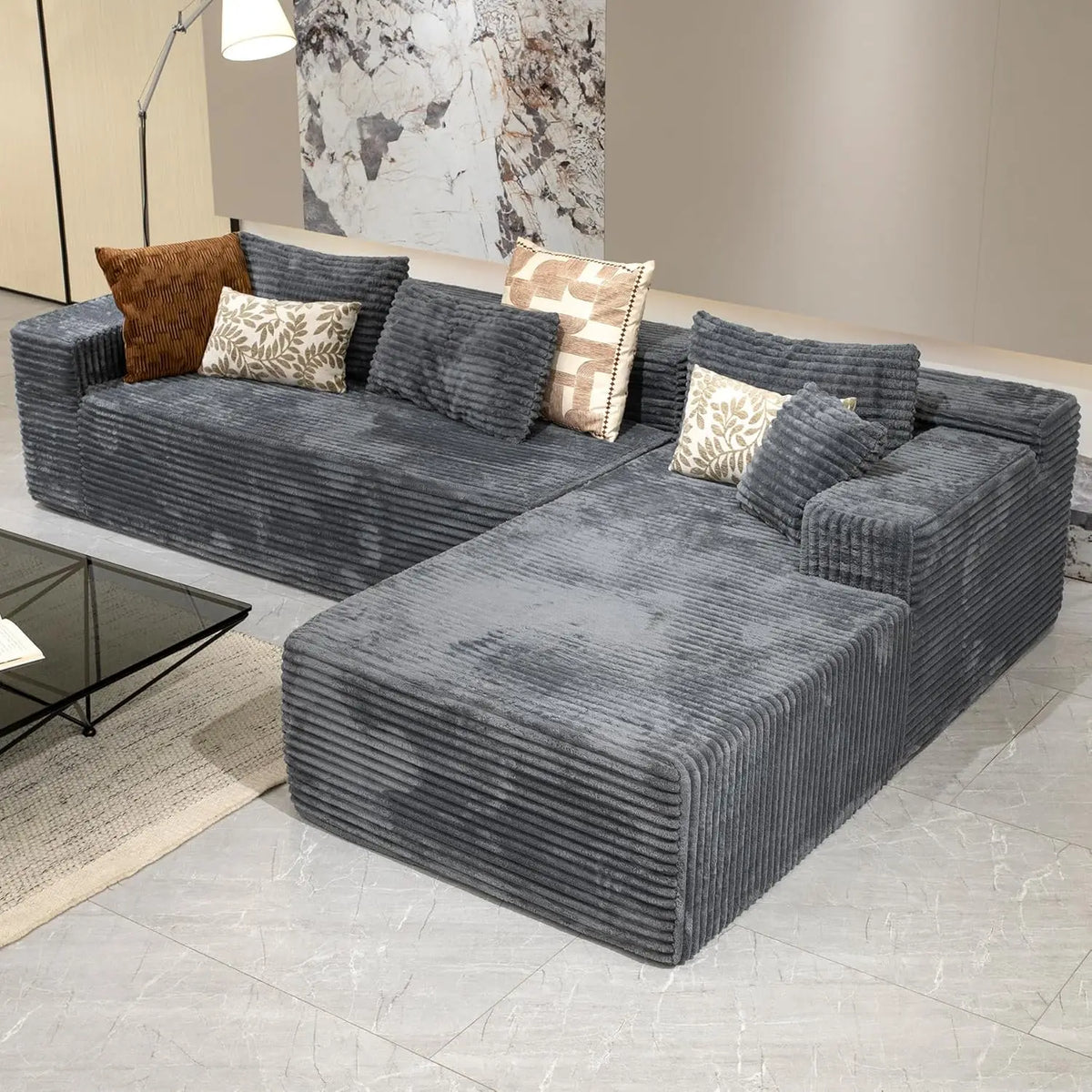 Black sectional couches for Living Room Corduroy Couch，104