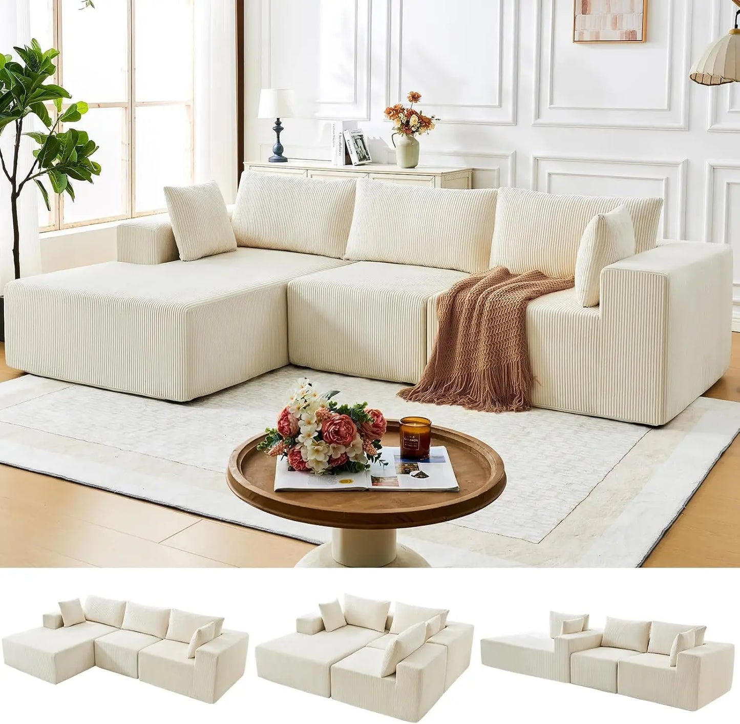 109" Cloud Sectional Couch, Boneless Couches for Living Room, Modular Sectional Sofa with Deep Seat, L-Shape Couch with Chaise