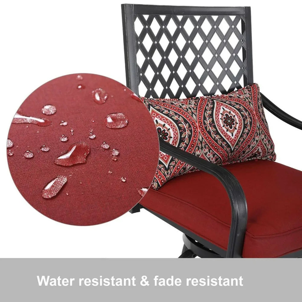 Patio Bar Stools Set of 2 Outdoor Swivel Bar Height Barstool with Cushion Red