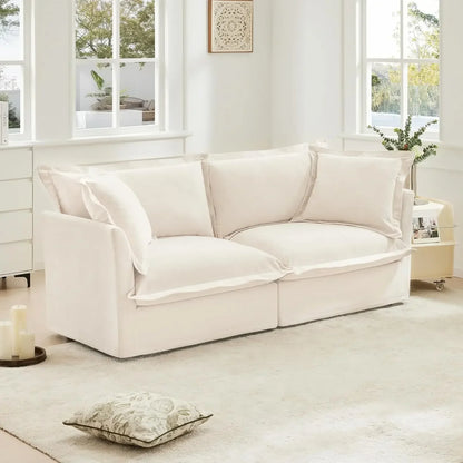 Comfortable modern three seater sofa with soft armrests, deep seated sofa with multiple soft large pillows