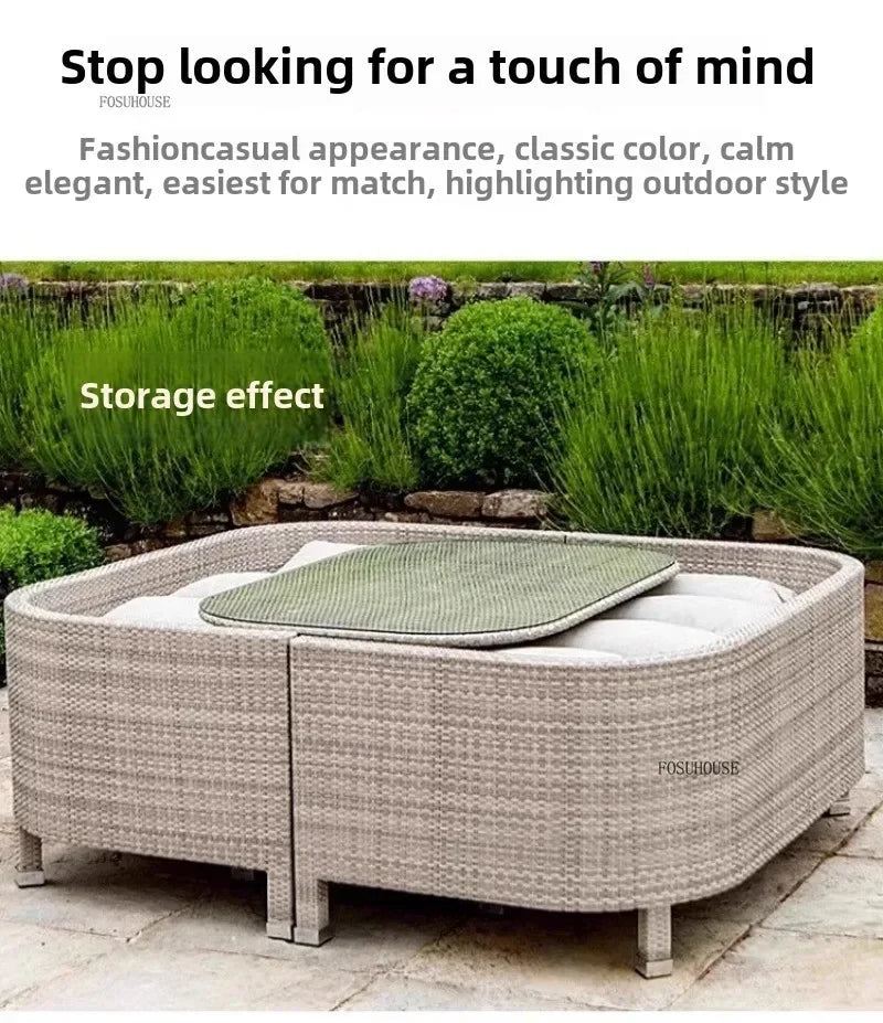 Nordic Outdoor Garden Sofas Leisure PE Rattan Garden Terrace Sofa Chair Set Courtyard Balcony Double Sofa Outdoor Furniture GG A