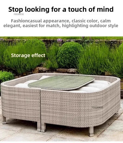Nordic Outdoor Garden Sofas Leisure PE Rattan Garden Terrace Sofa Chair Set Courtyard Balcony Double Sofa Outdoor Furniture GG A