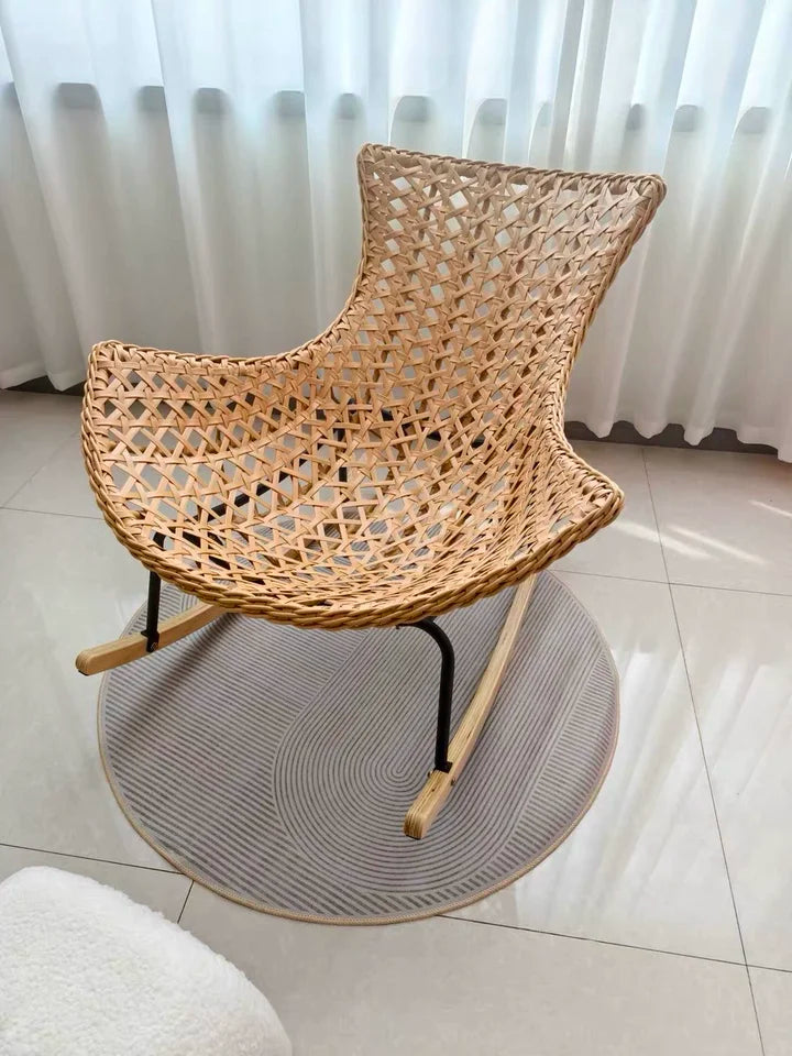 Modern Rocking Lounge Chair for Balcony Woven Rattan Lobster Chair Indoor Swing Seat Comfortable Single Sofa for Living Room