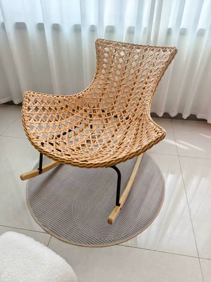 Modern Rocking Lounge Chair for Balcony Woven Rattan Lobster Chair Indoor Swing Seat Comfortable Single Sofa for Living Room