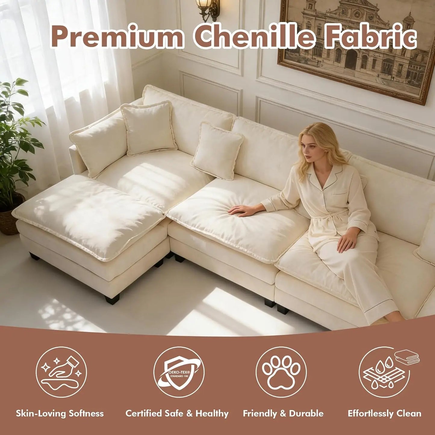 Sectional Couch, Comfy Cloud Modular Sectional Sofa, Deep Seat Modern Cloud Sofa, Modular Sofas for Living Room,, Customized