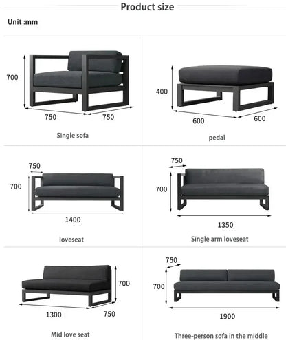 Outdoor Aluminum Alloy Sofa Four Piece Set,Terrace Garden Bar Waterproof Sofa Furniture Set outdoor furniture set sectional sofa