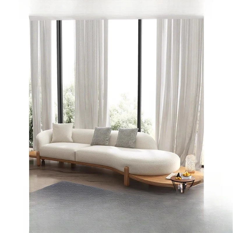 Log cream style moon curved sofa Japanese style simple and modern