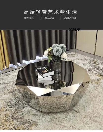 CZ  Steel Diamond-Shaped Coffee Table Modern Fashion Living Room Model Room Sales Office Mirror Titanium Small Coffee Table